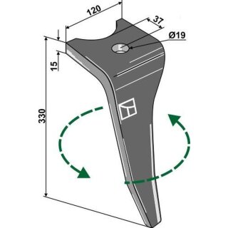 Tine for rotary harrows, left