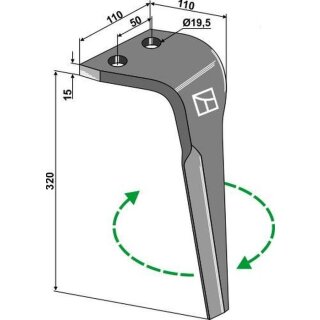 Tine for rotary harrows, right