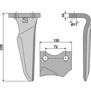 Tine for rotary harrows, left