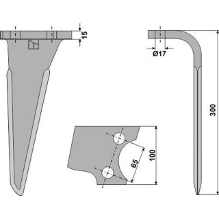 Tine for rotary harrows, right
