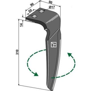 Tine for rotary harrows, left