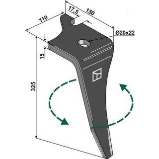 Tine for rotary harrows, left