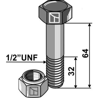 Schraube mit Sicherungsmutter - 1/2UNF