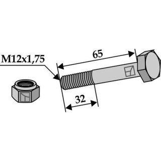 Sechskantschraube M12x1,75x65 mit Sicherungsmutter