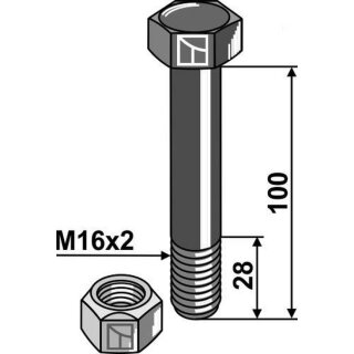Hexagon Bolt M16x2x100 with self-locking nut