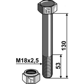 Sechskantschraube M18x2,5x130 mit Sicherungsmutter