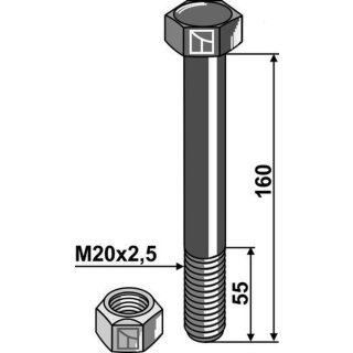 Hexagon Bolt M20x2,5x160 with self-locking nut