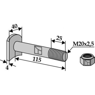 Bolt  M 20 x 2,5 - 8.8 with self-locking nut