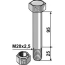 Schraube mit Sicherungsmutter - M20 x 2,5 - 10.9