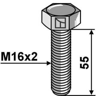 Sechskantschraube M16x2x55 ohne Mutter - Verzinkt